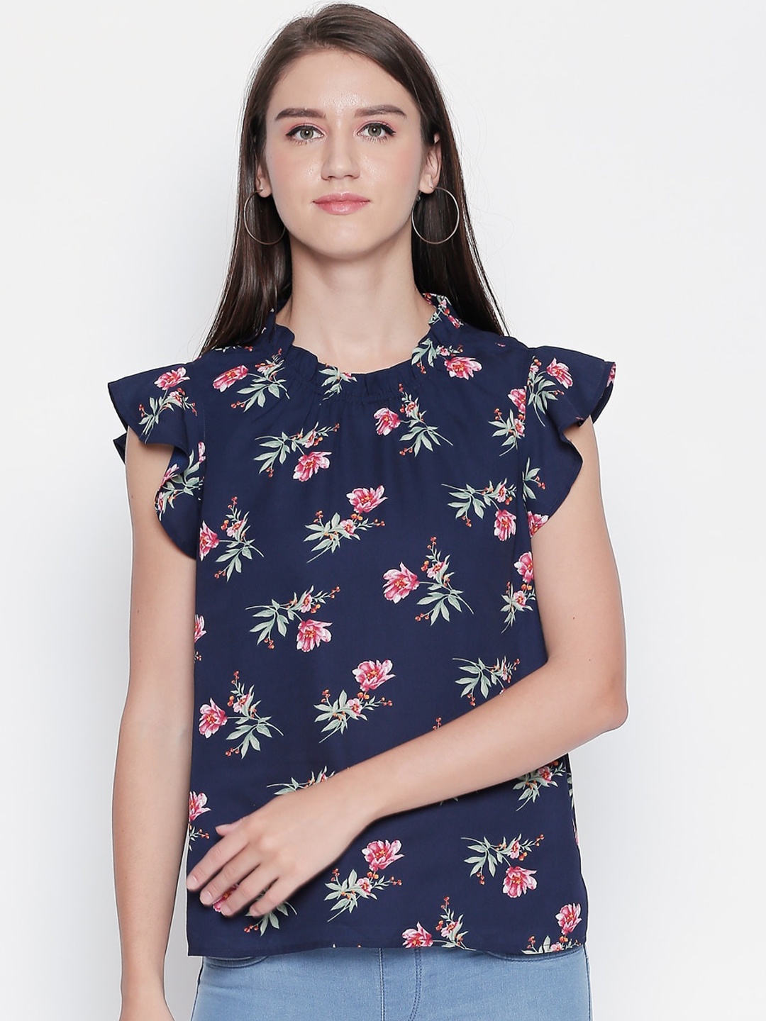 

Honey by Pantaloons Women Navy Blue & Pink Printed Top