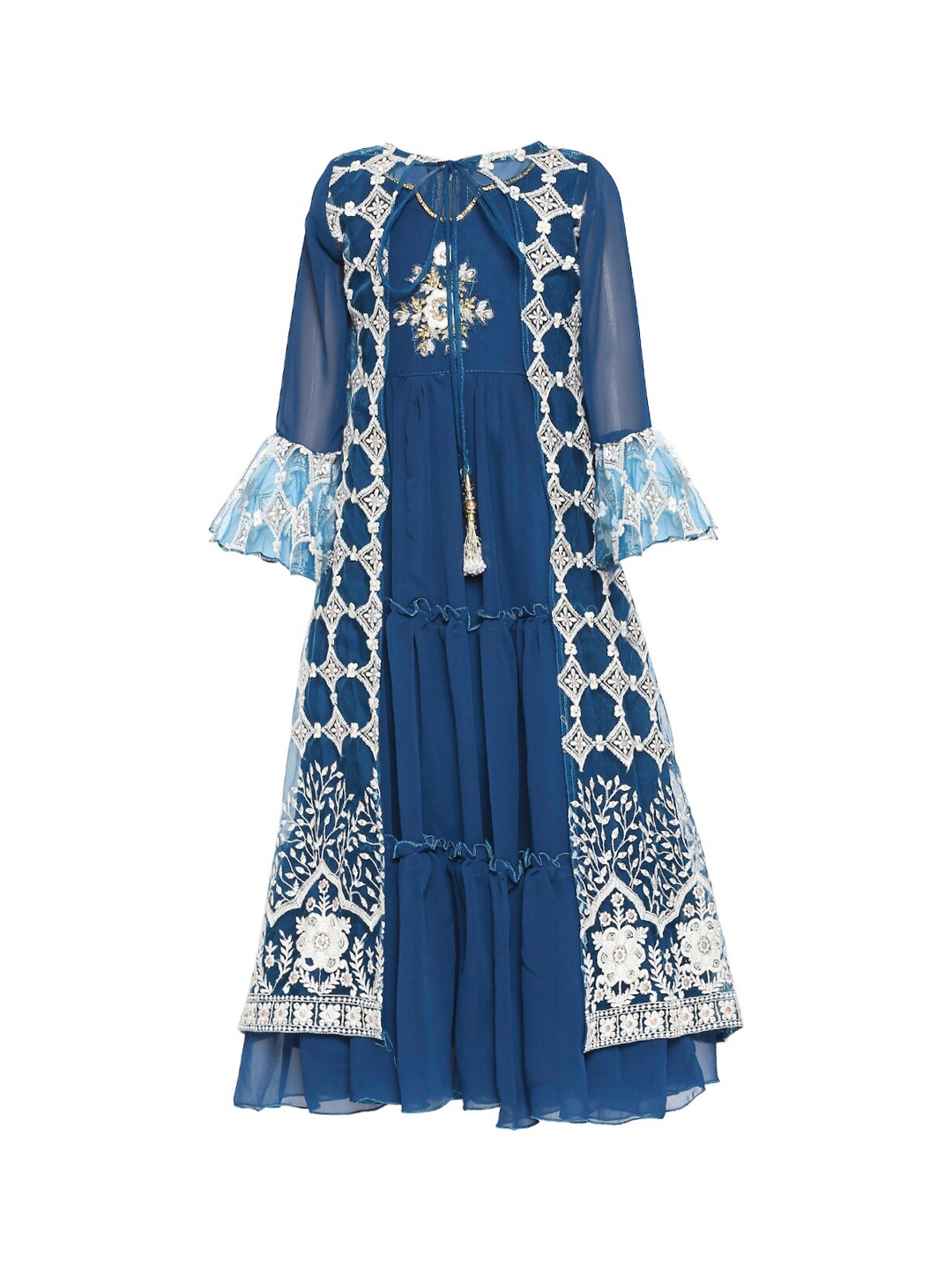 

BETTY Girls Blue Embroidered Layered Maxi Dress