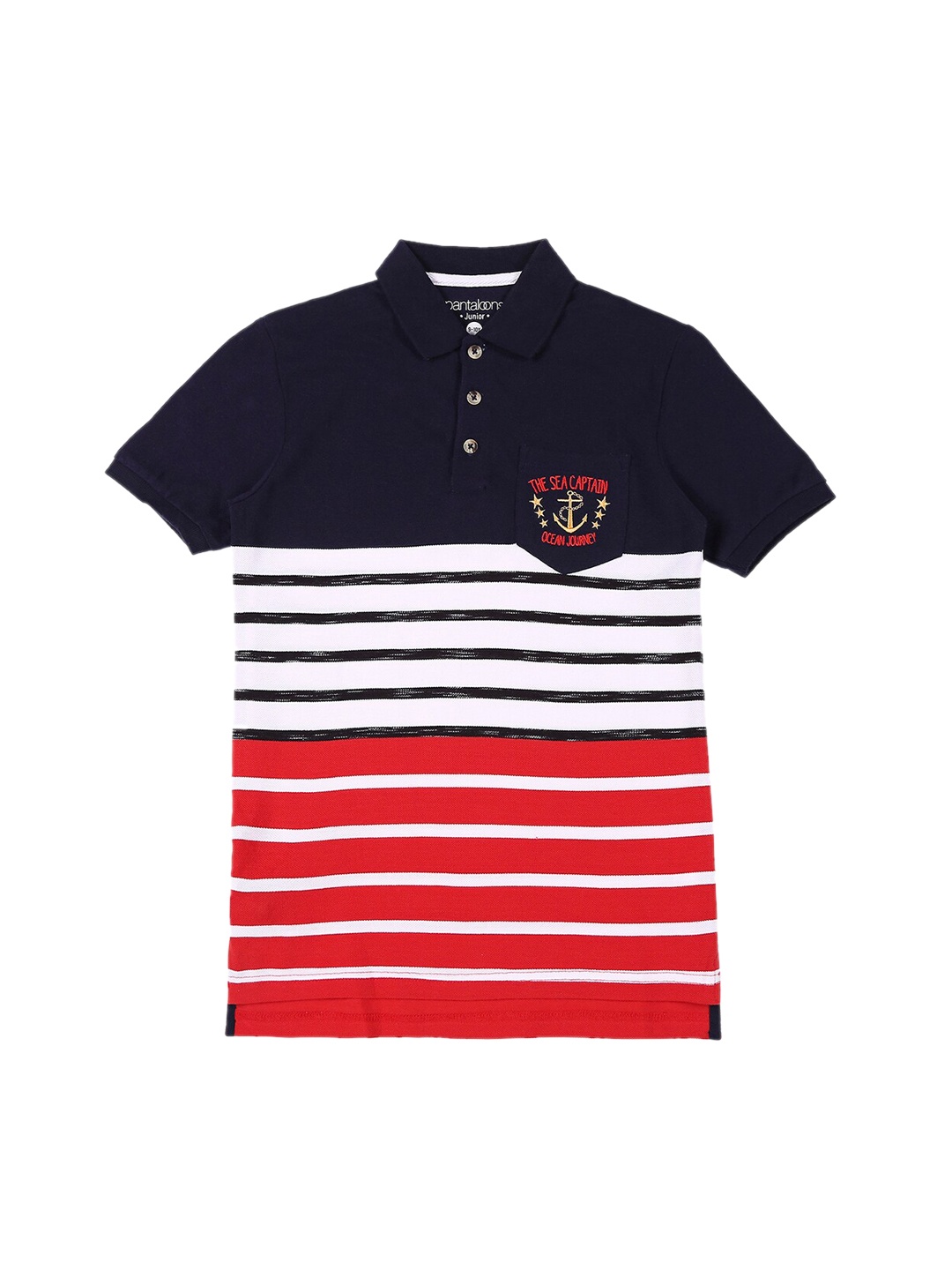 

Pantaloons Junior Boys Navy Blue Striped Polo Collar T-shirt