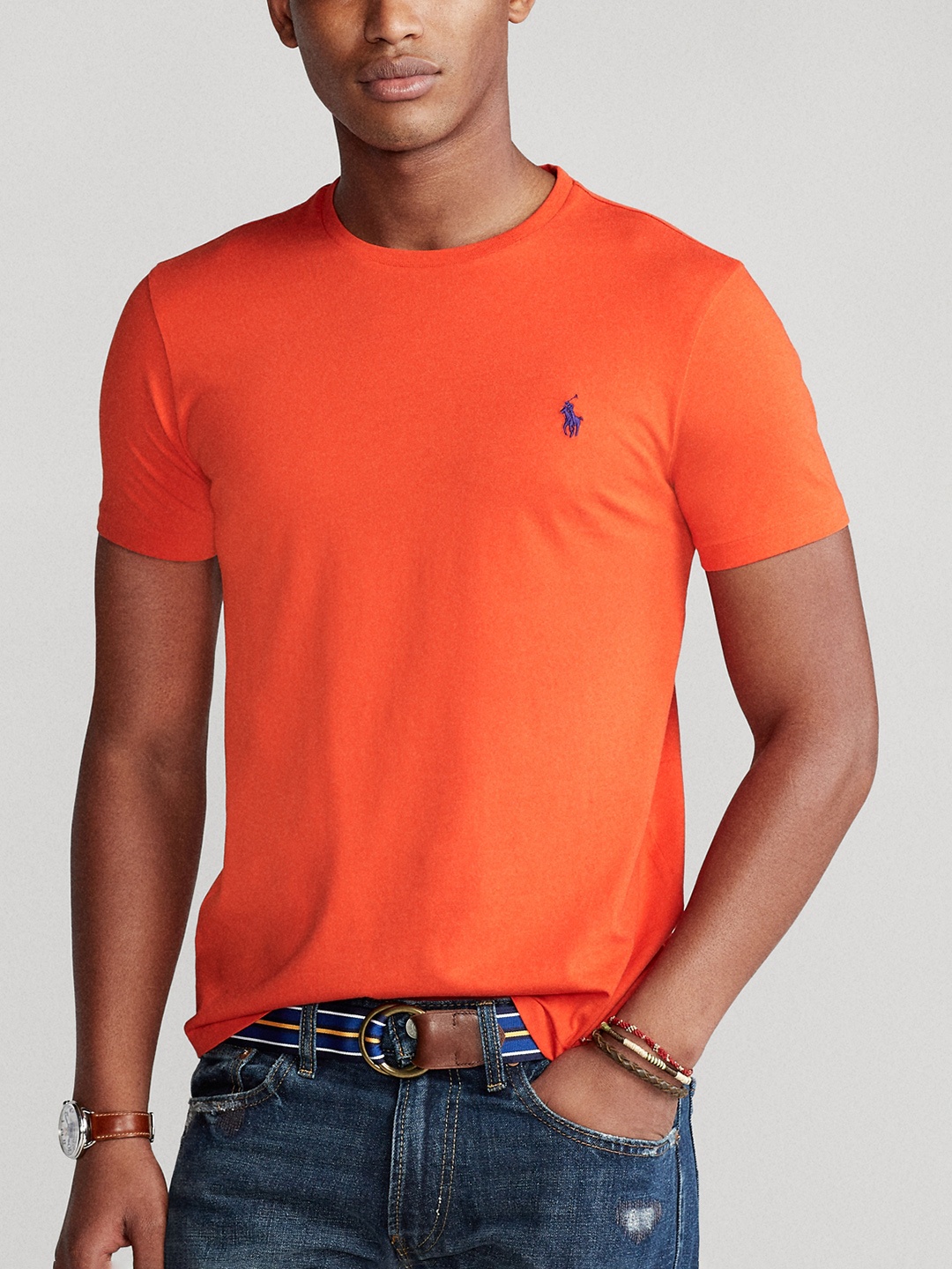 

Polo Ralph Lauren Men Orange Custom Slim Crewneck Pure Cotton T-shirt