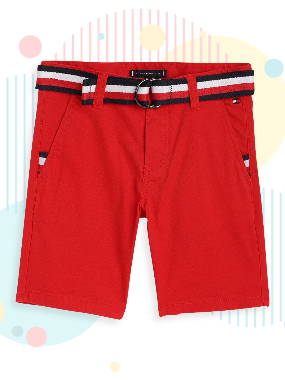 

Tommy Hilfiger Boys Red Solid Loose Fit Chino Shorts With Belt