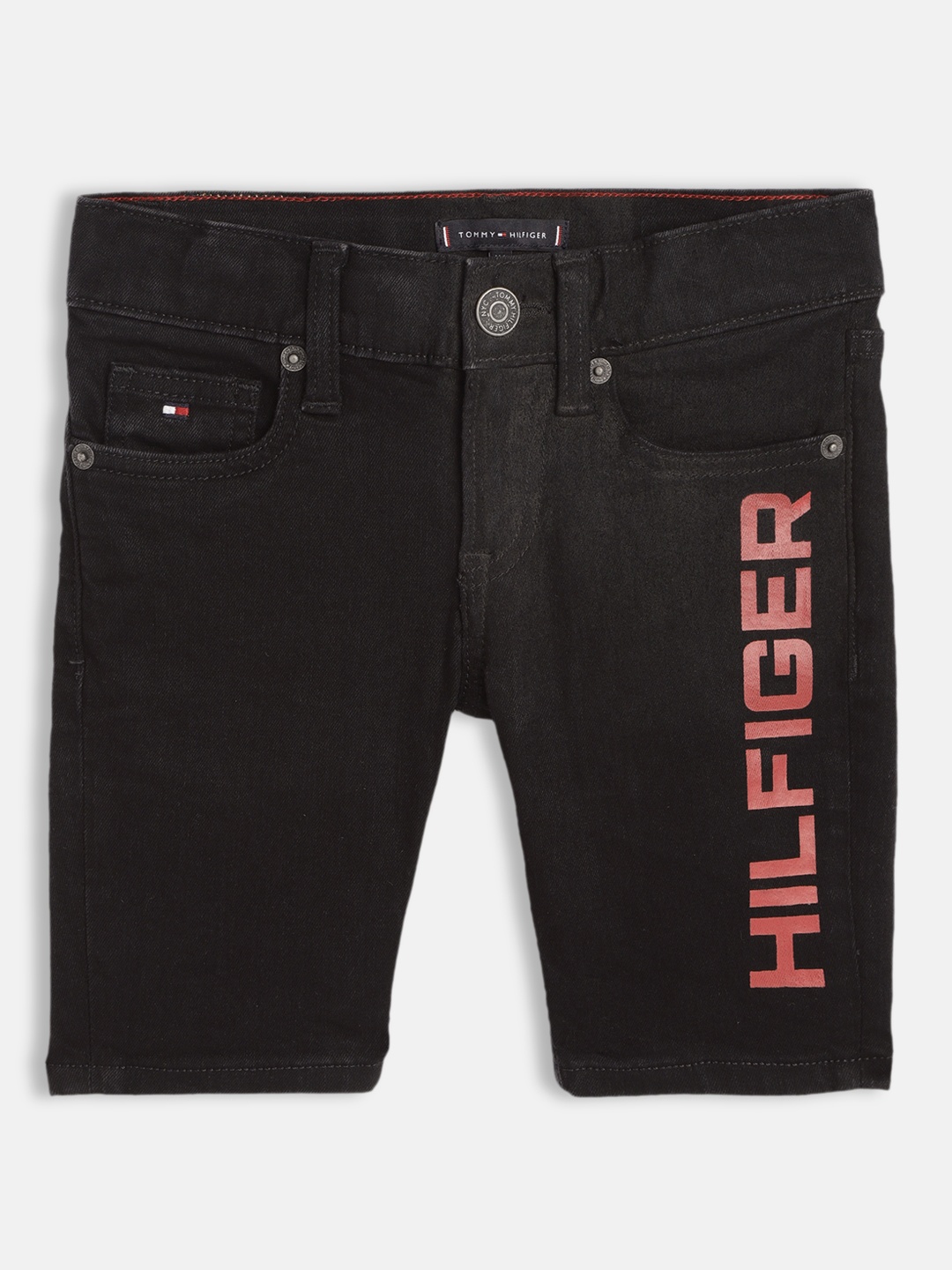 

Tommy Hilfiger Boys Black Typography Printed Denim Shorts