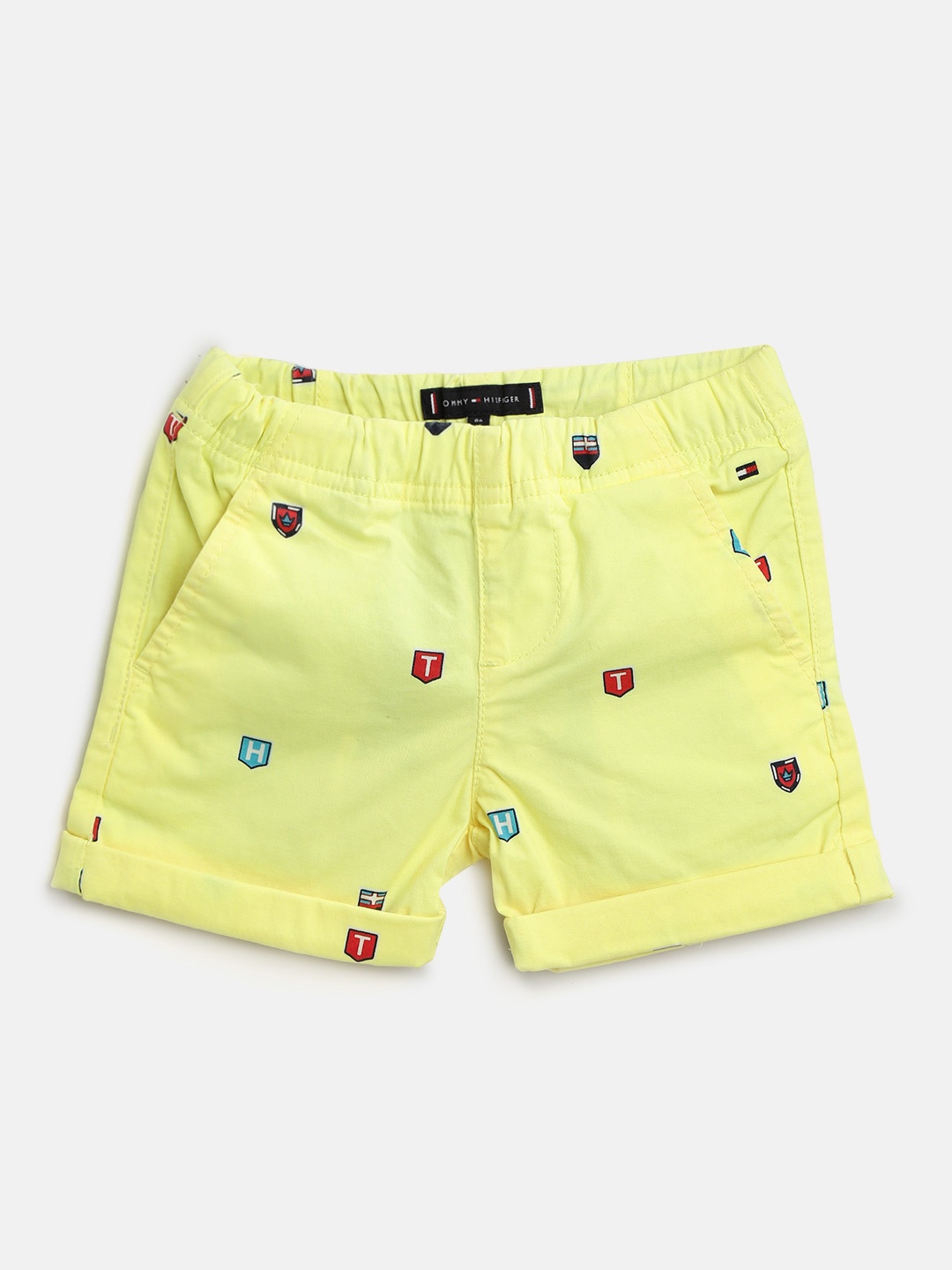 

Tommy Hilfiger Boys Yellow & Red Typography Printed Mid-Rise Regular Shorts