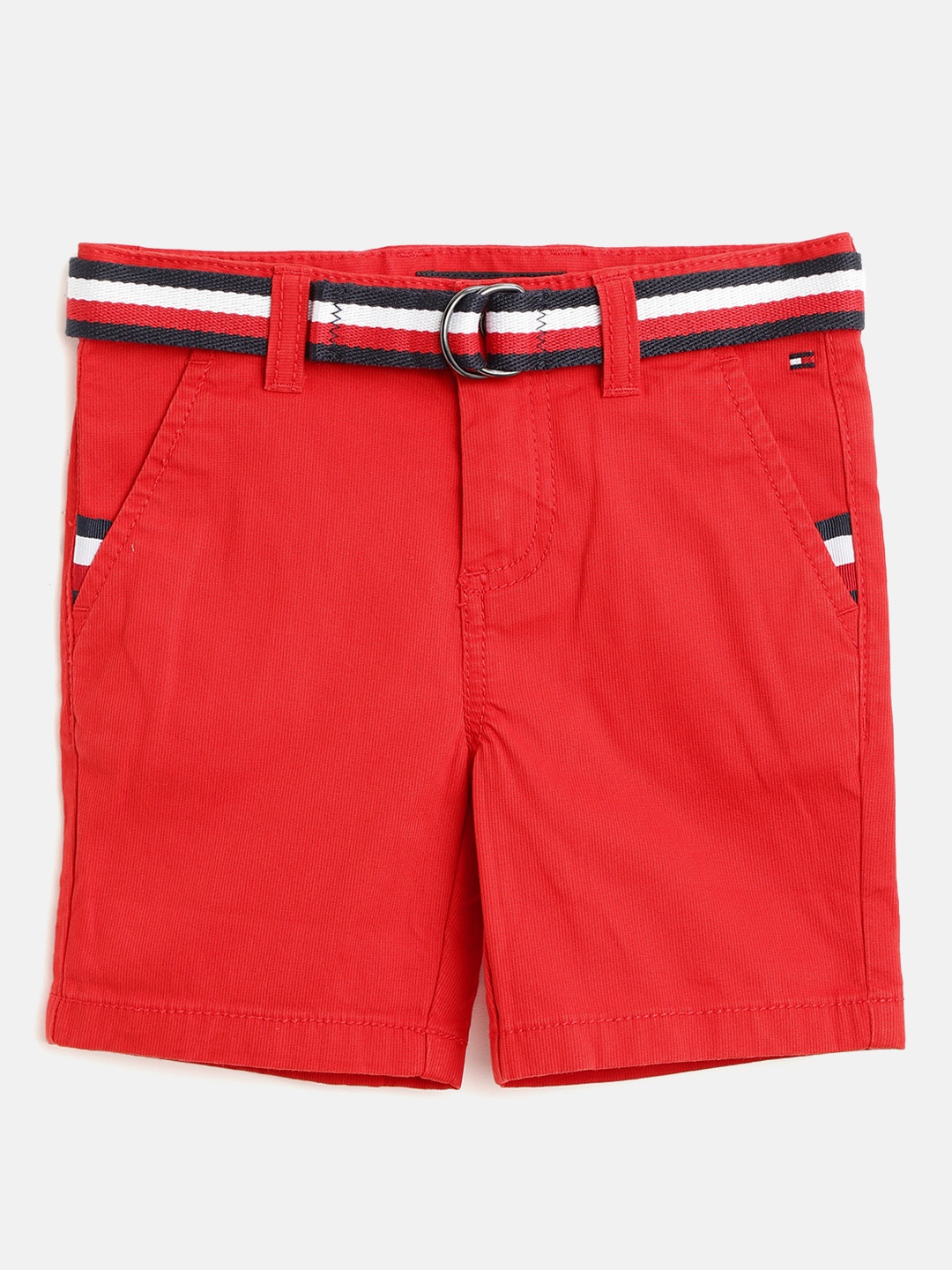 

Tommy Hilfiger Boys Red Solid Mid-Rise Corduroy Shorts with Belt