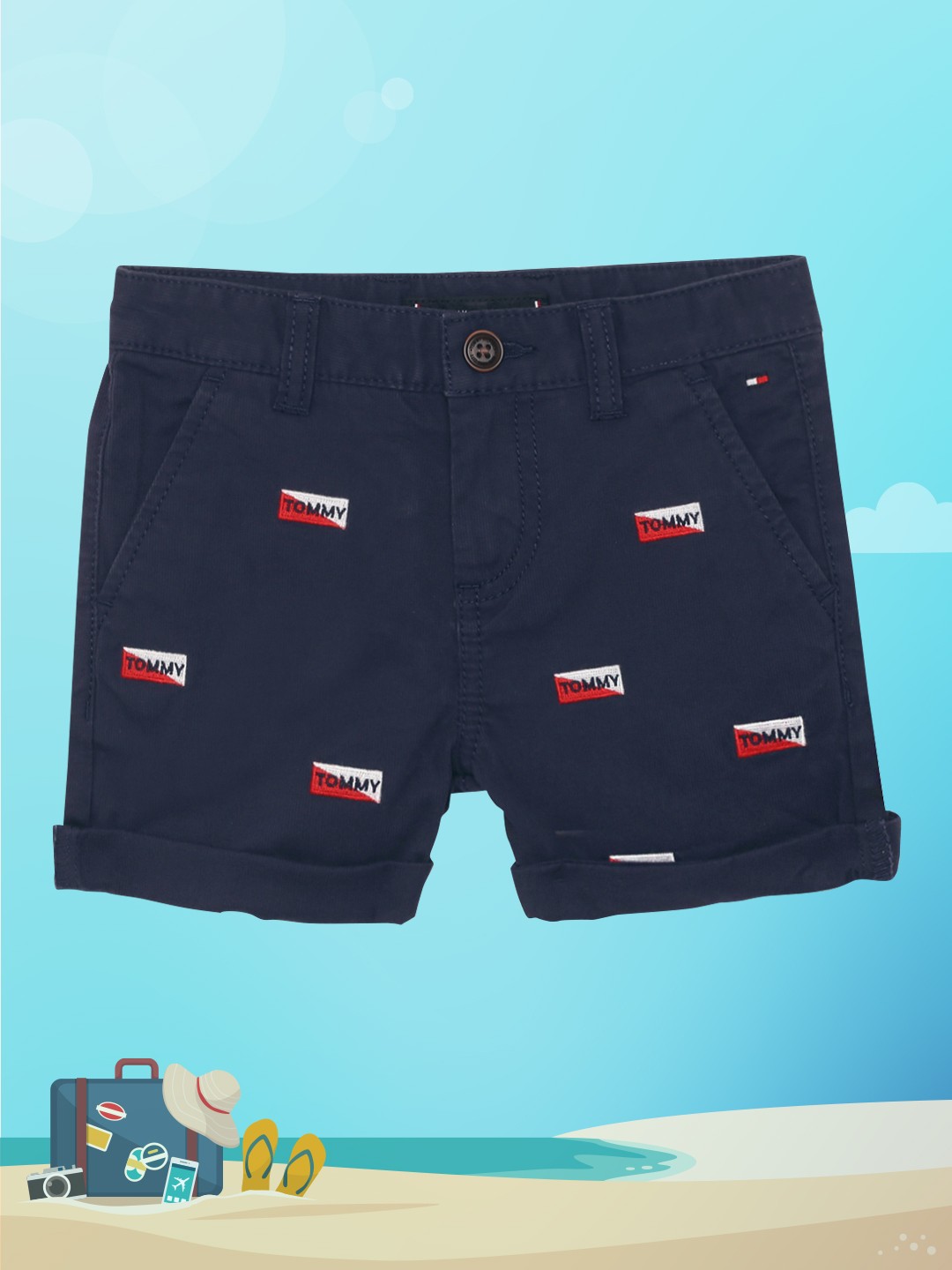 

Tommy Hilfiger Boys Navy Blue Brand Logo Embroidered Regular Fit Chino Shorts