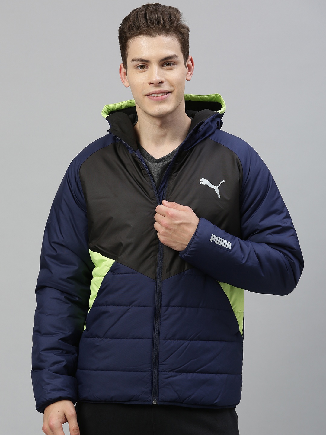 

Puma Men Navy Blue & Black Colourblocked WarmCELL Water Repellent Padded Jacket