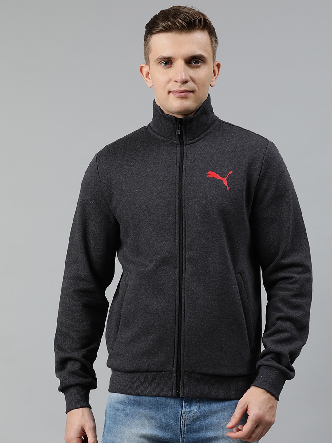 

Puma Men Charcoal Solid Open Front Jacket
