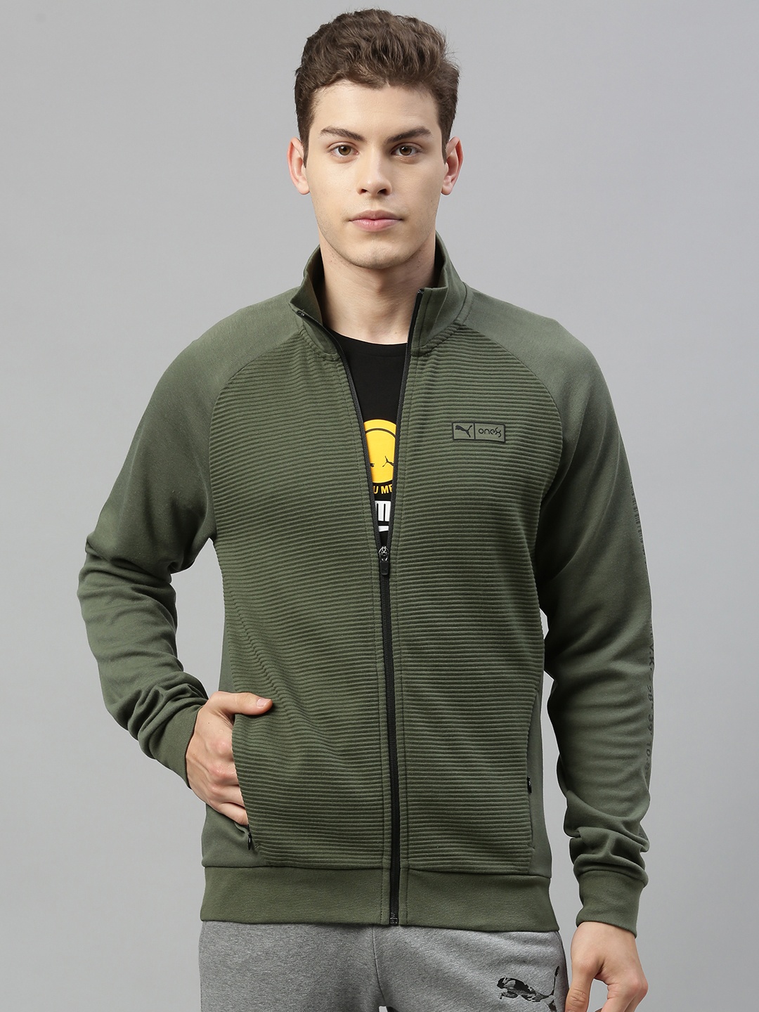 

Puma Men Olive Green Solid VK Ms Knitted Track Sweatshirt