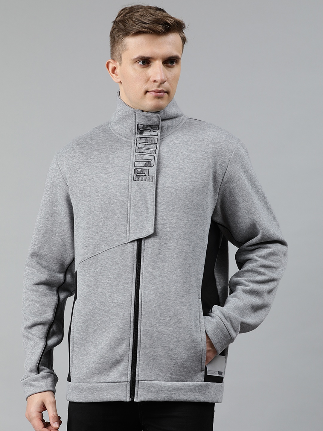 

Puma Men Grey Solid Sporty Train Knit Full Zip Track Jacket