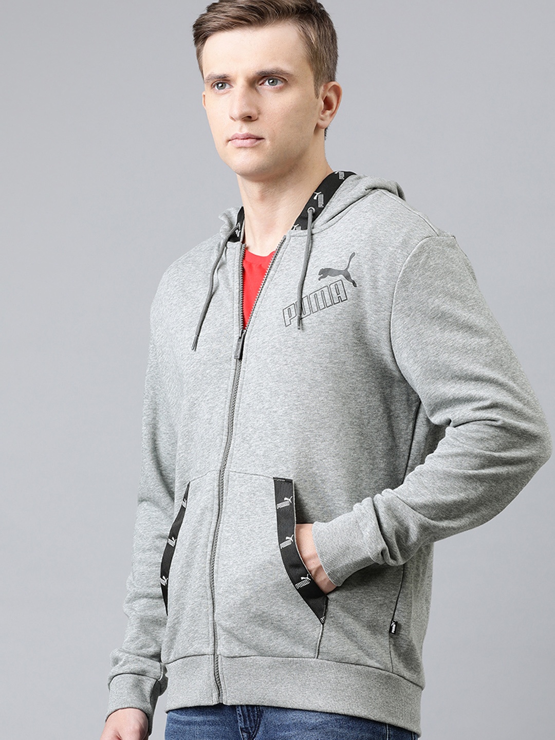 

Puma Men Grey Solid AMPLIFIED FZ Hoodie Sporty Track Jacket
