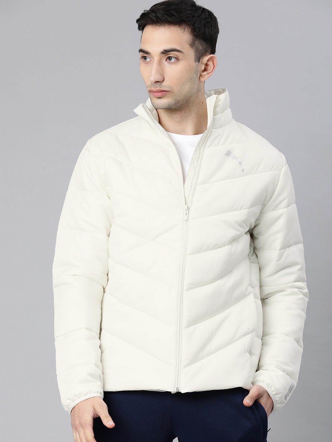 

Puma Men Off-White Slim Fit Solid WarmCELL Lightweight Water Repellent Padded Jacket