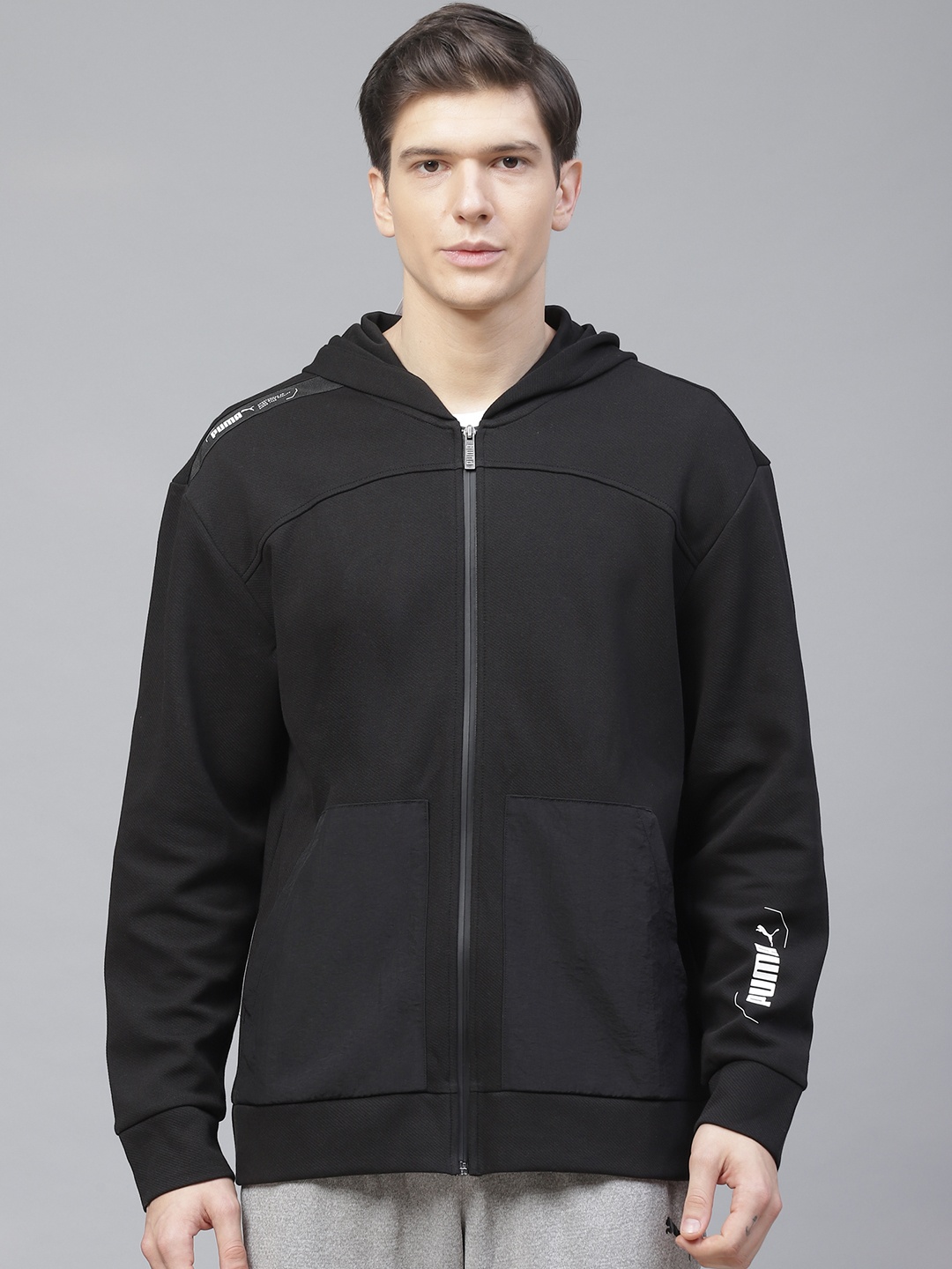 

Puma Men Black NU-TILITY Full Zip Solid Track Hoodie