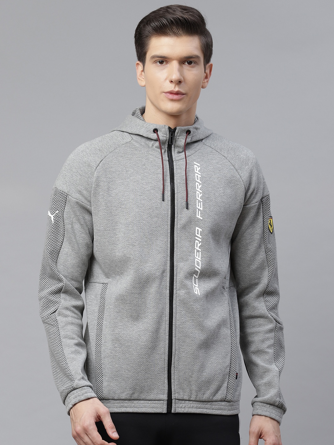 

PUMA Motorsport Men Grey Melange Scuderia Ferrari Race Hoodie Solid Sweat Track MSP Jacket