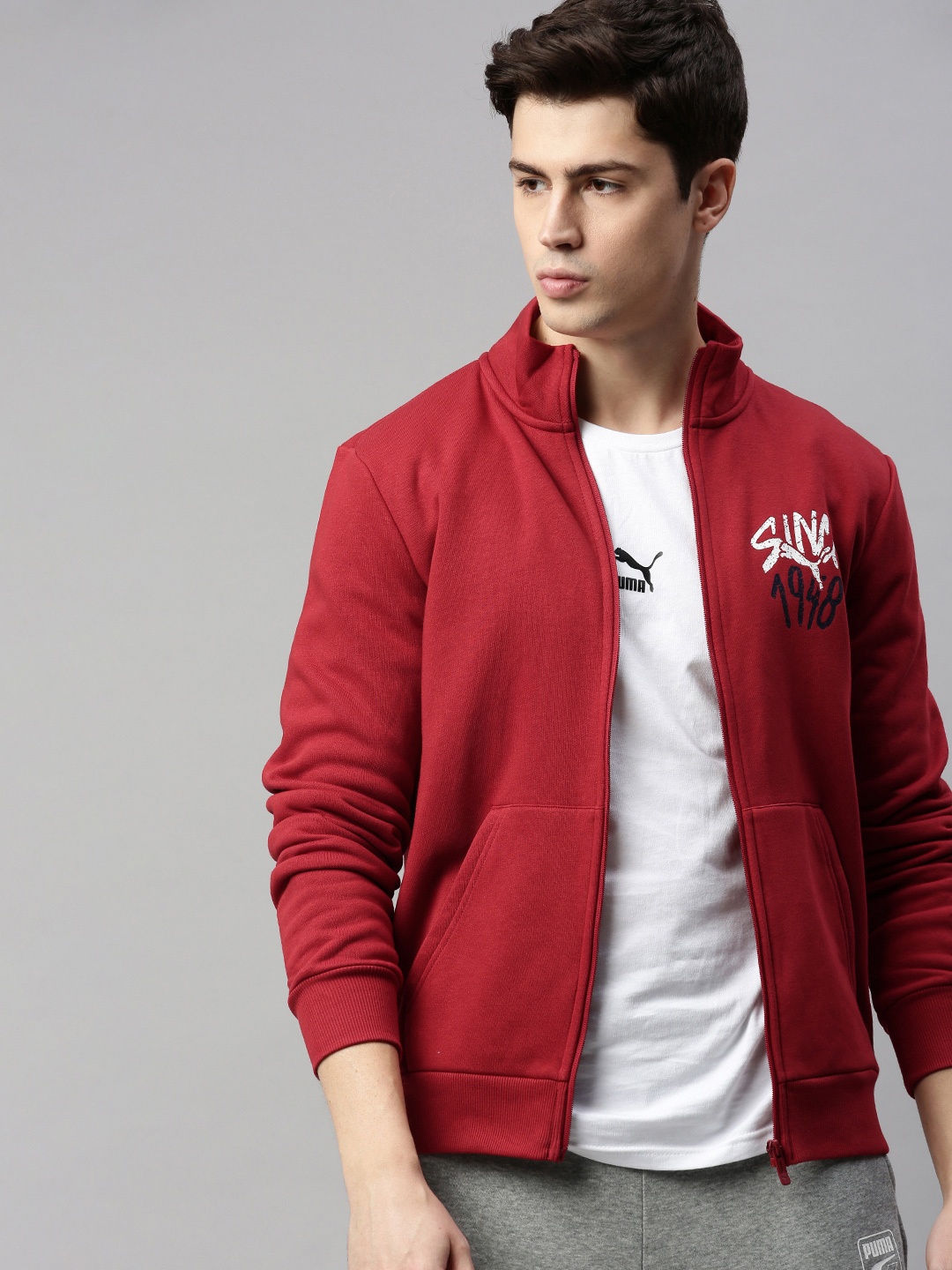 

Puma Men Maroon Printed Sporty Jacket