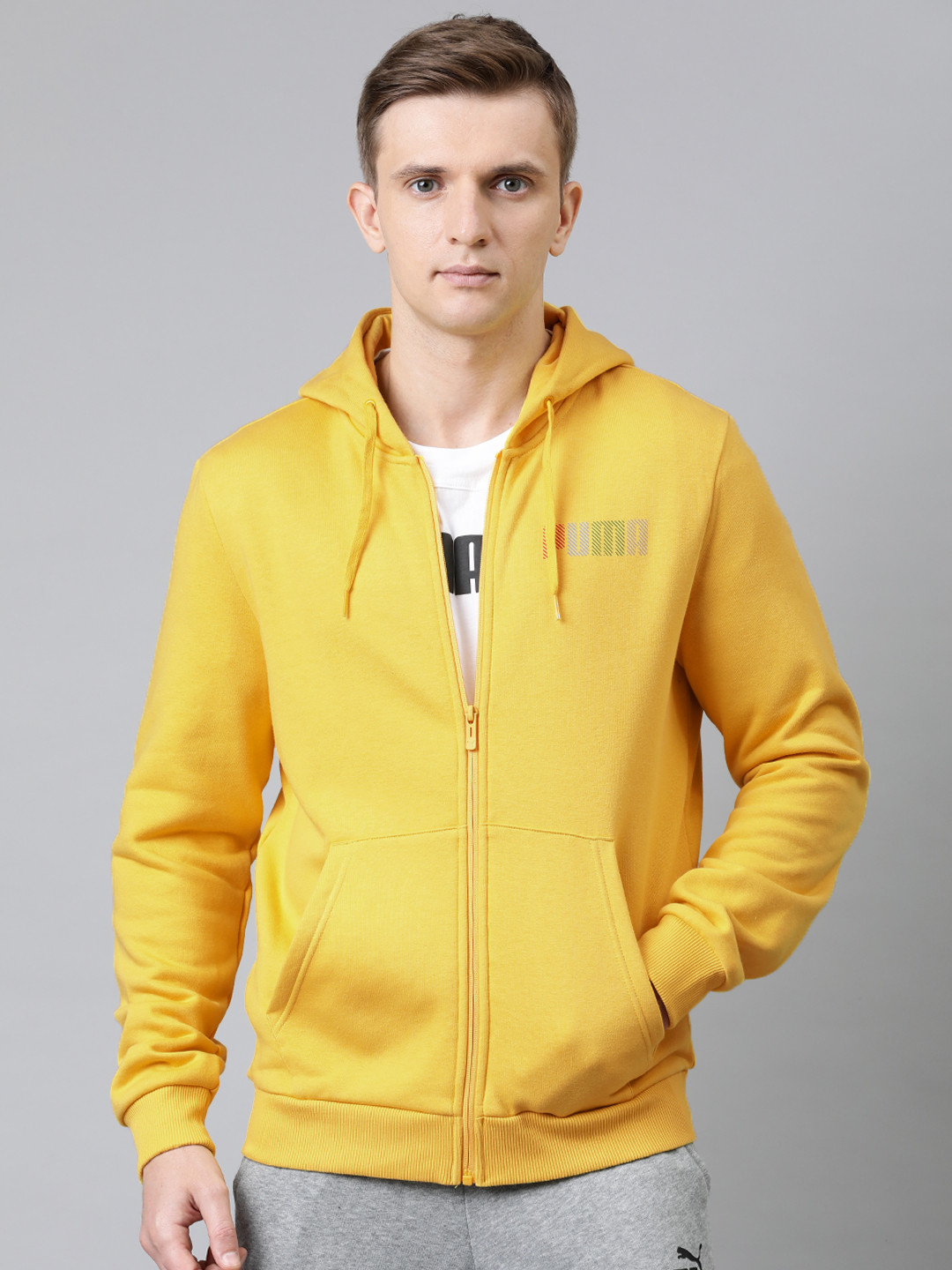 

Puma Men Yellow Solid Knitted Hooded Sweatshirts