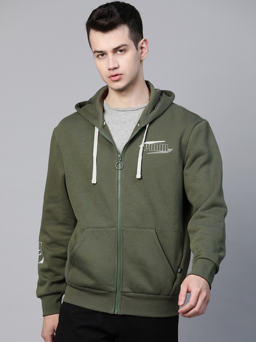 

Puma Men Olive Green Solid Rebel Full Zip FL Hoody