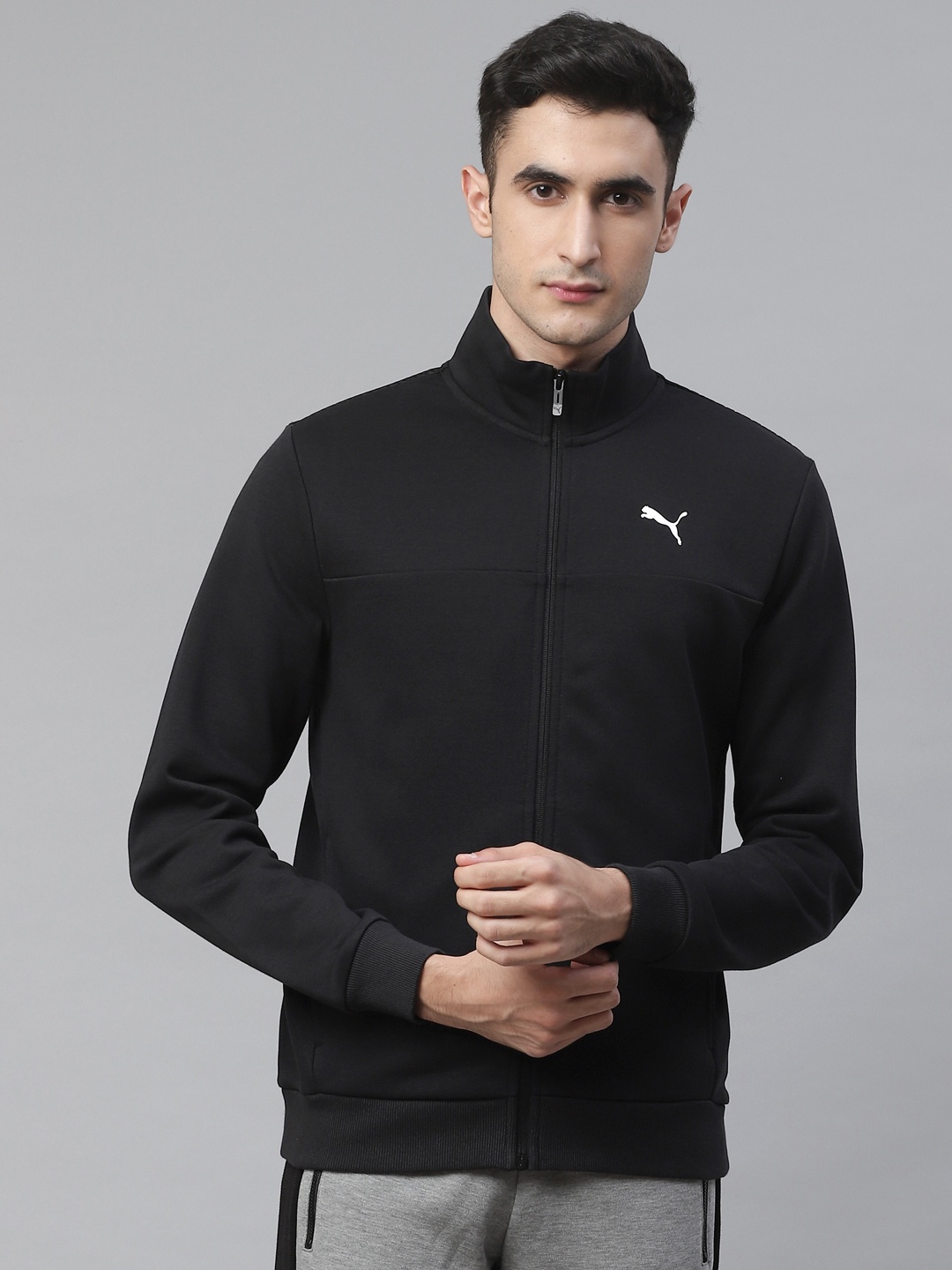 

Puma Men Black & White Mesh Overlay Brand Logo Printed Sporty Track Jacket