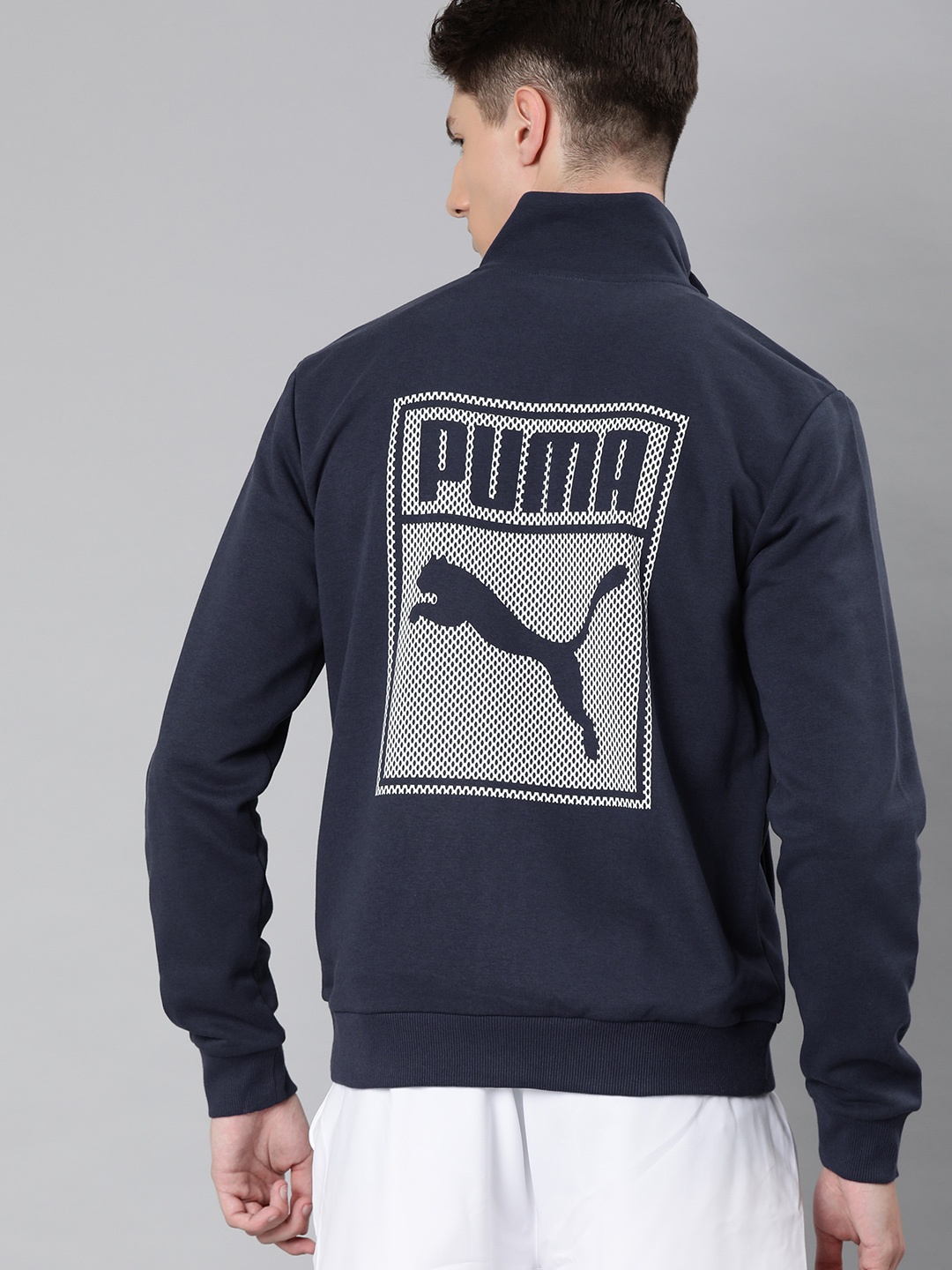 

Puma Men Navy Blue Back Print Sporty Knitted 19 Jacket