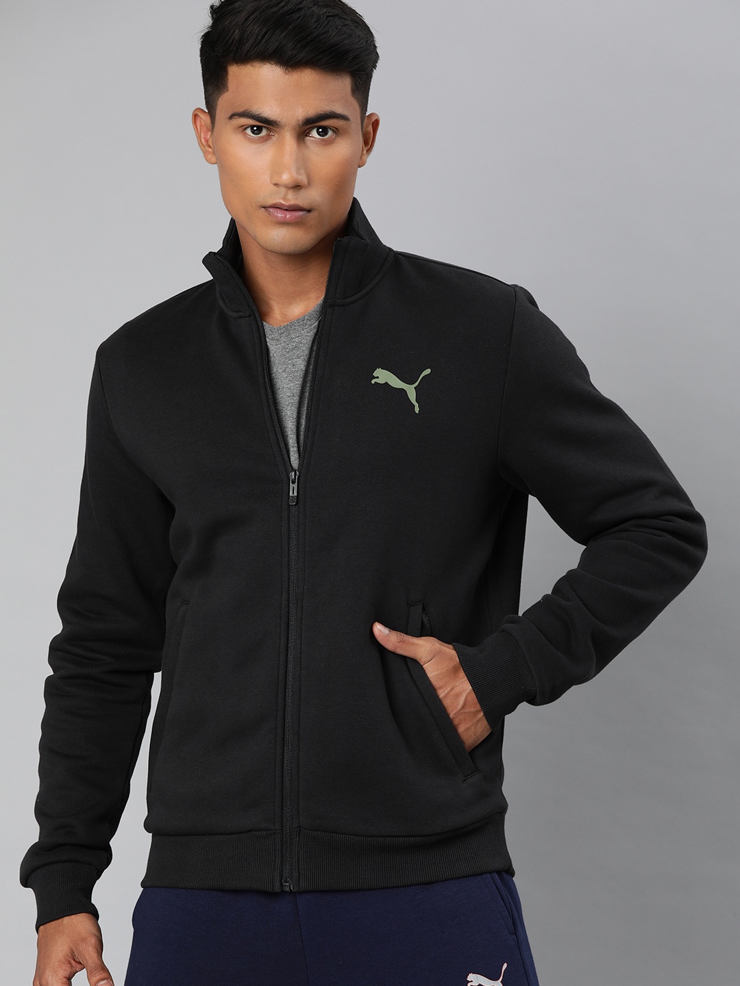 

Puma Men Black Printed Knitted Sporty Jacket