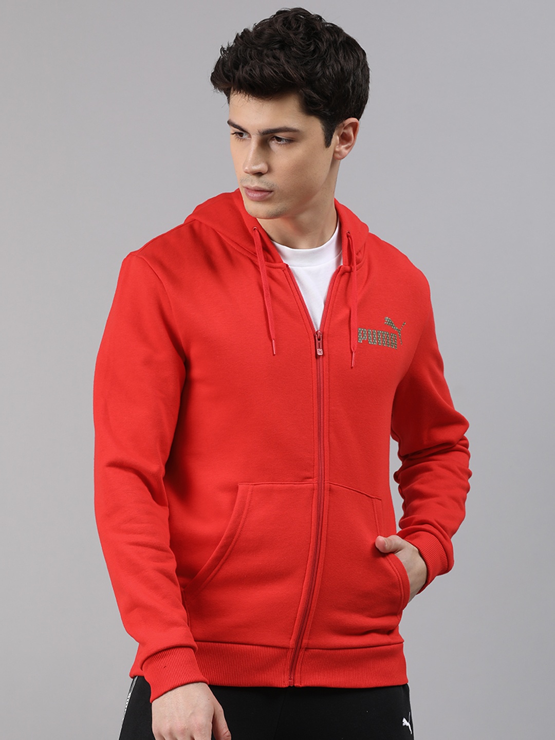 

Puma Men Red Solid Hooded Knitted Sweatshirt