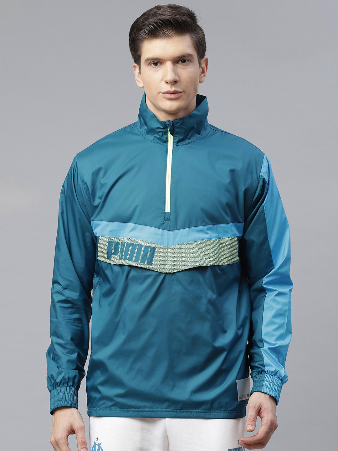 

Puma Men Teal Blue Woven Half Zip Windcell Training Windbreaker Jacket