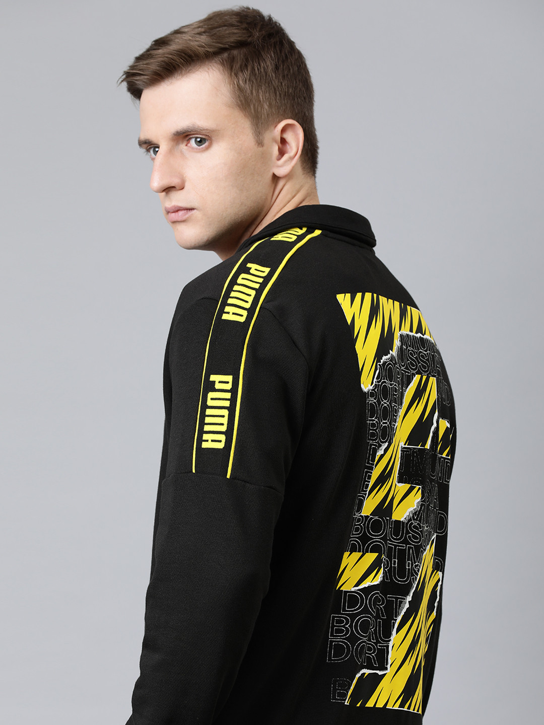 

Puma Men Black Printed BVB ftblCulture Football Jacket