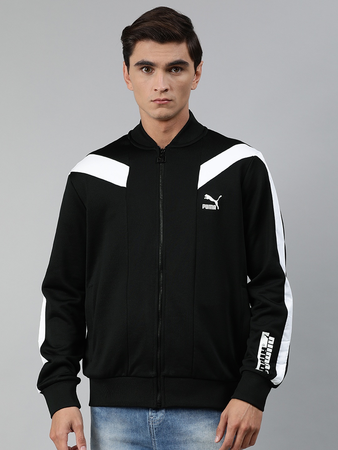 

Puma Men Black & White Colourblocked T7 2020 Sporty Track Jacket