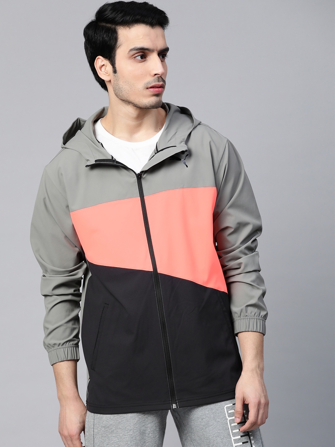 

Puma Men Grey & Peach-Coloured Colourblocked Train Vent Track Jacket