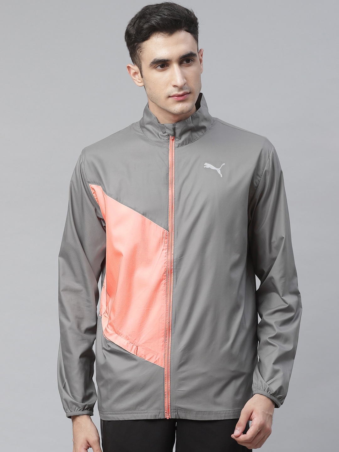 

Puma Men Charcoal Grey & Peach-Coloured Ignite Colourblocked Sporty Jacket