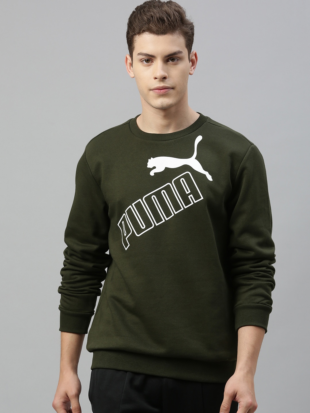 

Puma Men Olive Green & White Printed Sweatshirt
