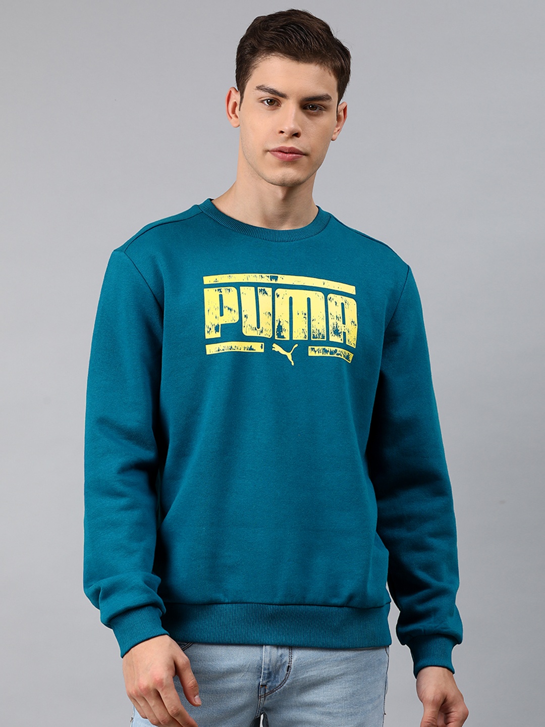 

Puma Men Teal Blue Graphic Crew 3 Printed Sweatshirt
