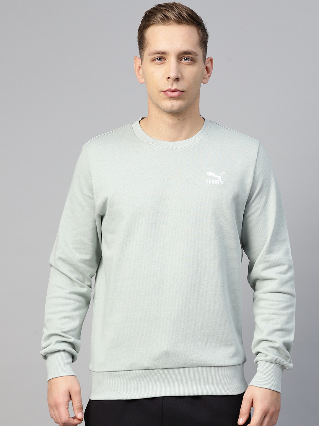 

Puma Men Grey Classics Logo Crew Embroidered Sweatshirt
