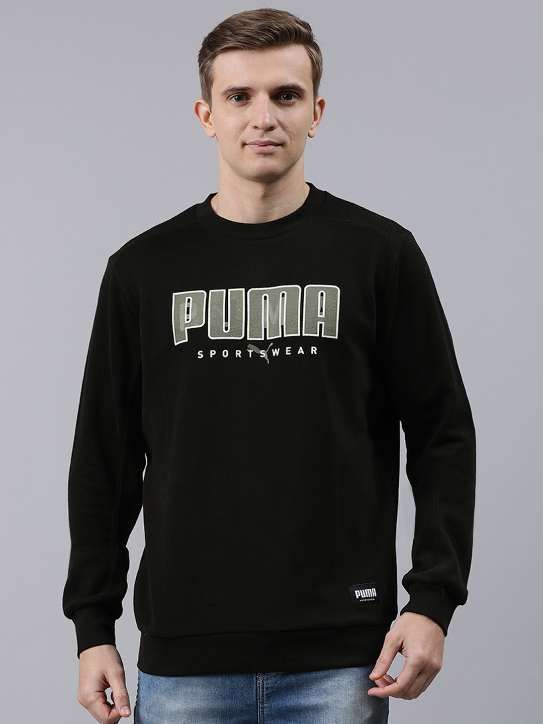

Puma Men Black ATHLETICS Crew Printed Sweatshirt