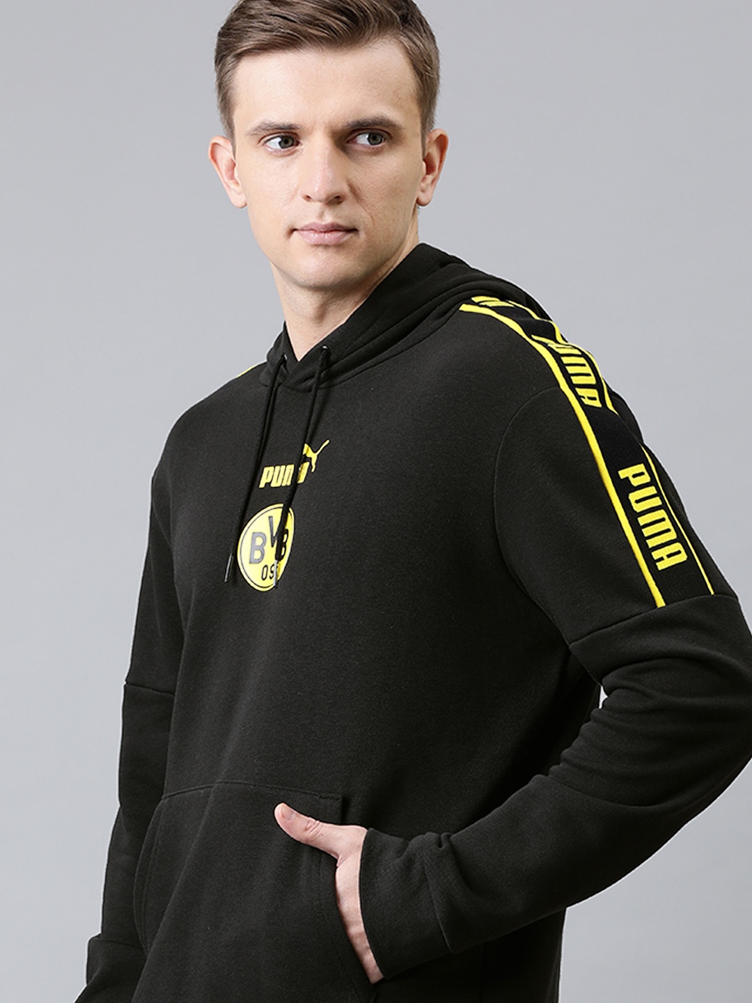 

Puma Men Black & Yellow Printed BVB ftblCulture Hoody Football Sweatshirt