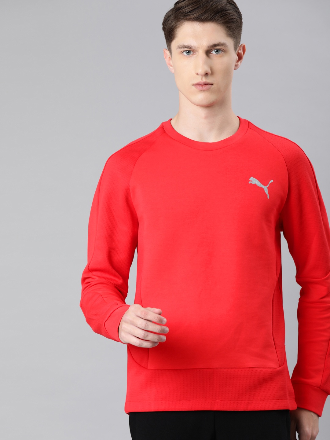 

Puma Men Red Solid EVOSTRIPE Crew Pullover Sweatshirt