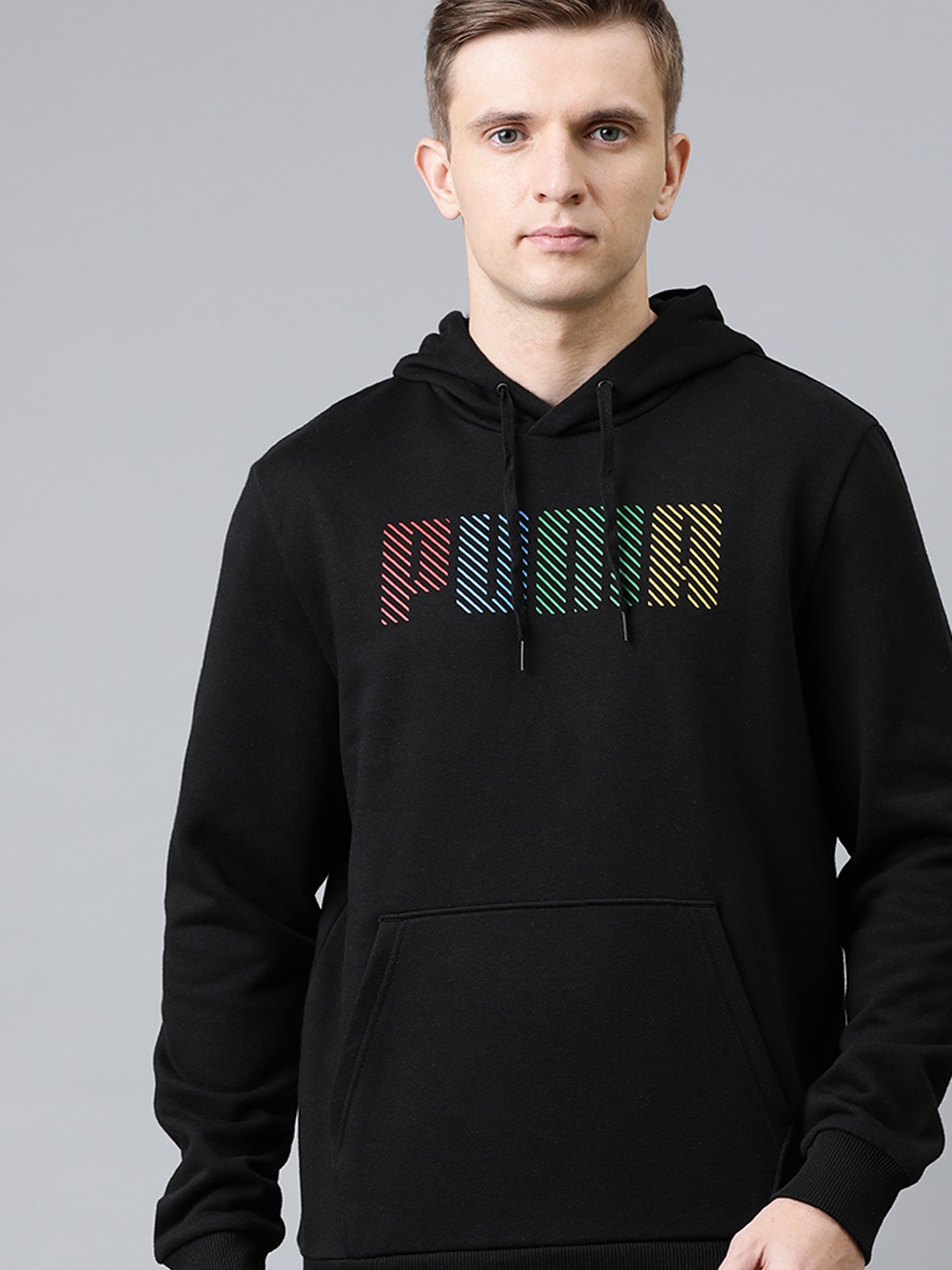 

Puma Men Black Graphic Printed Hooded Sweatshirt