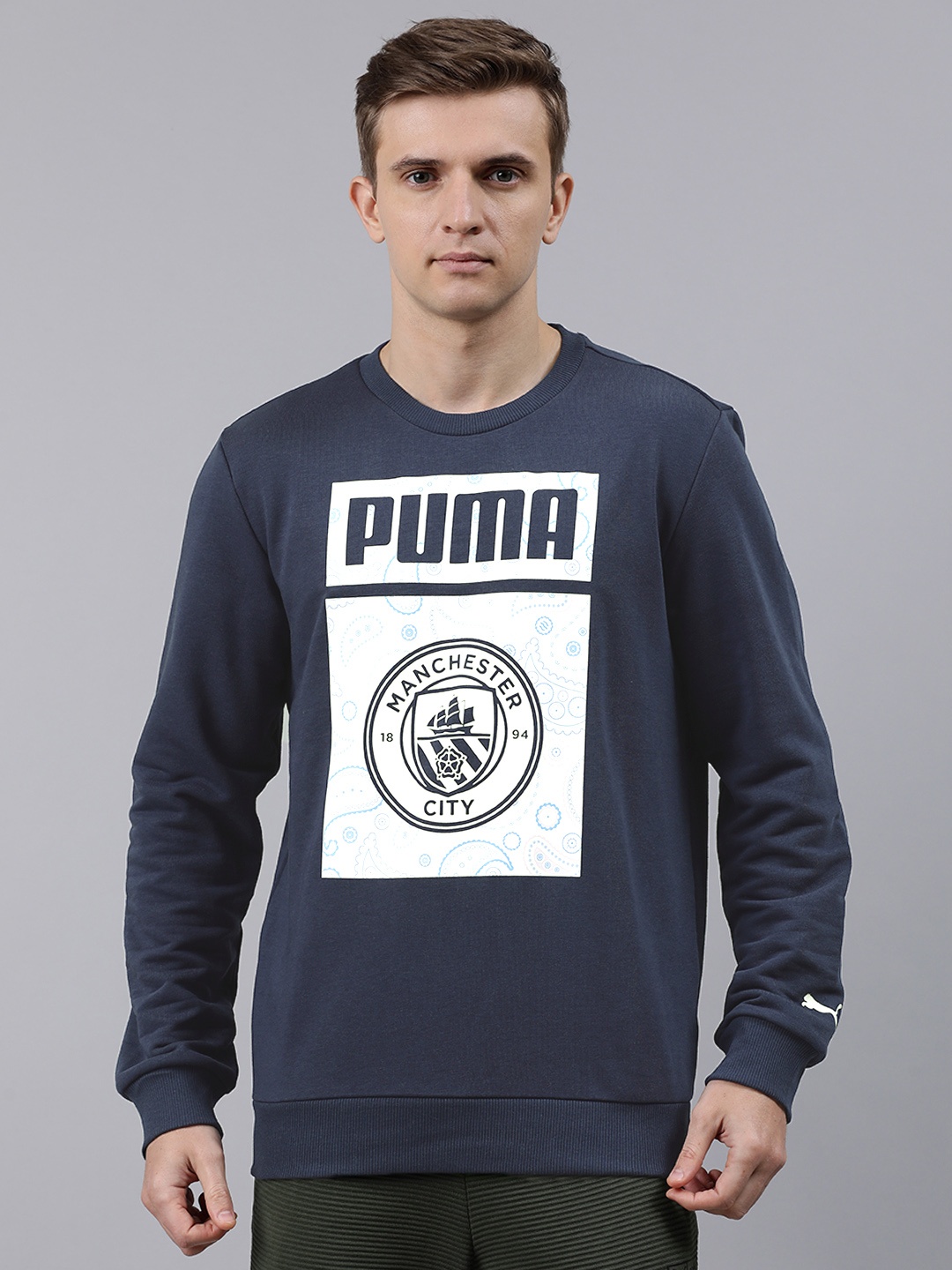 

Puma Men Navy Blue & White Printed Manchester City Football Sweatshirt