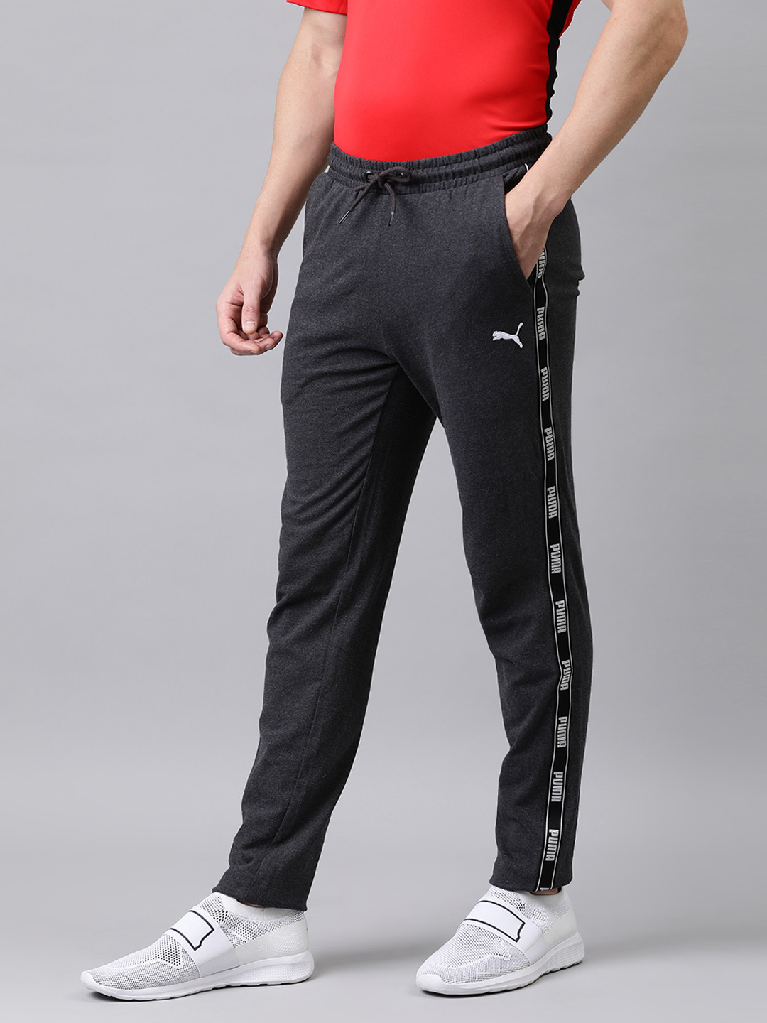 

Puma Men Charcoal Grey Solid Side Tape Jersey Track Pants