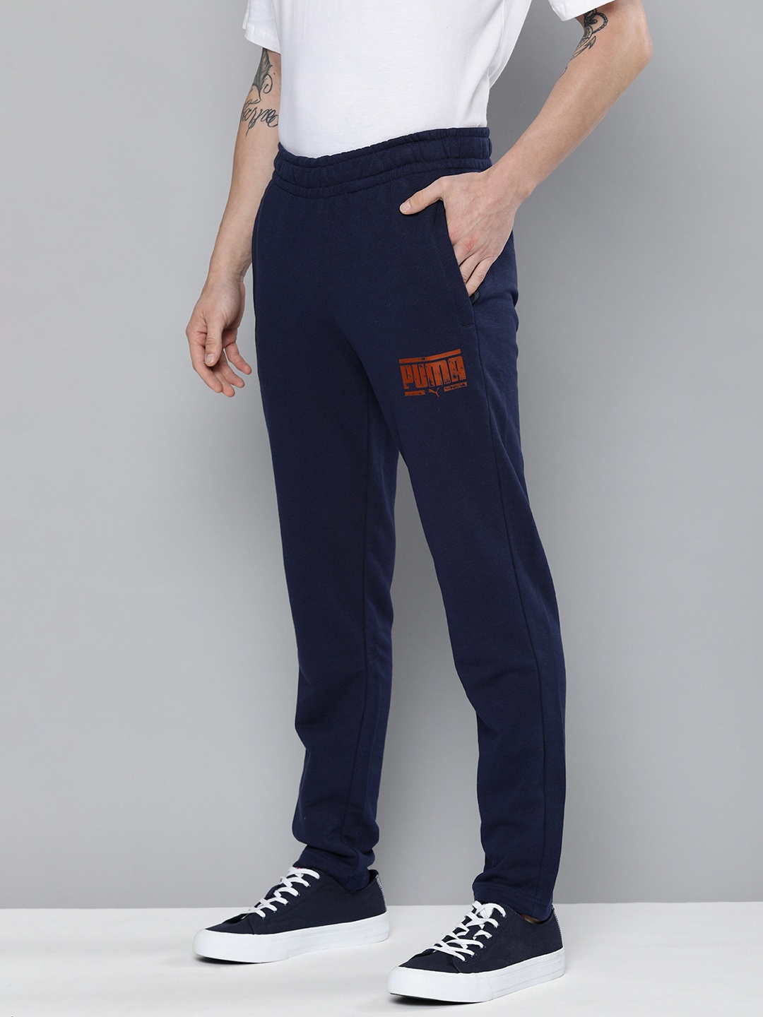 

Puma Men Navy Blue & Red Printed Knitted Track Pants