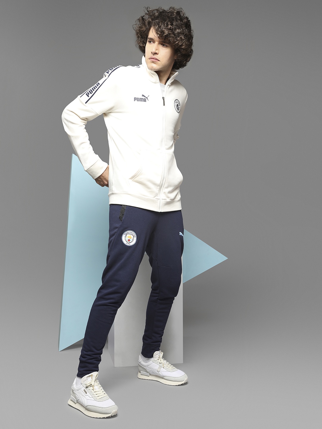 

Puma Men Navy Blue MCFC Solid Slim Fit Football Joggers with Pockets