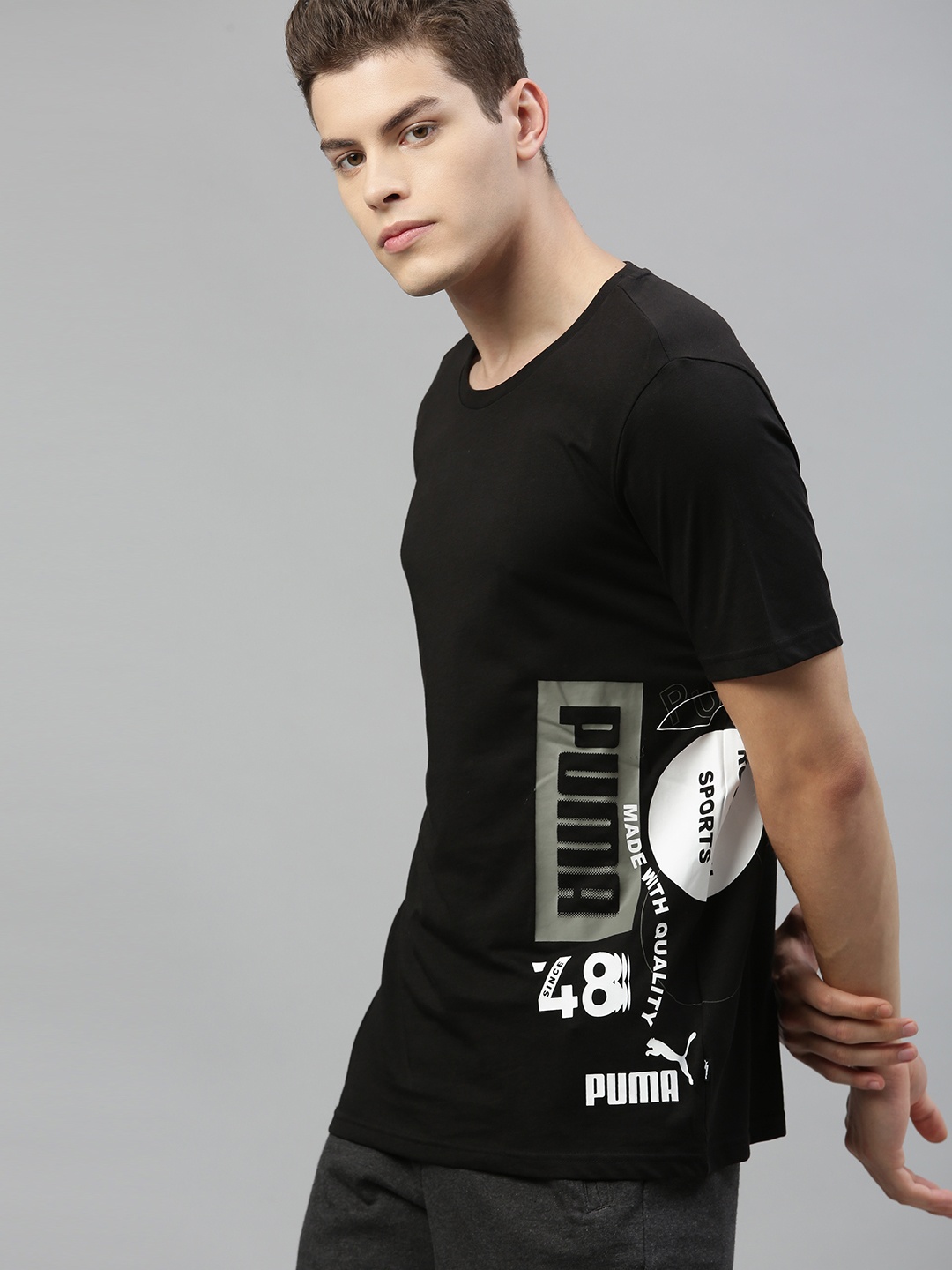 

Puma Men Black Printed Round Neck T-shirt