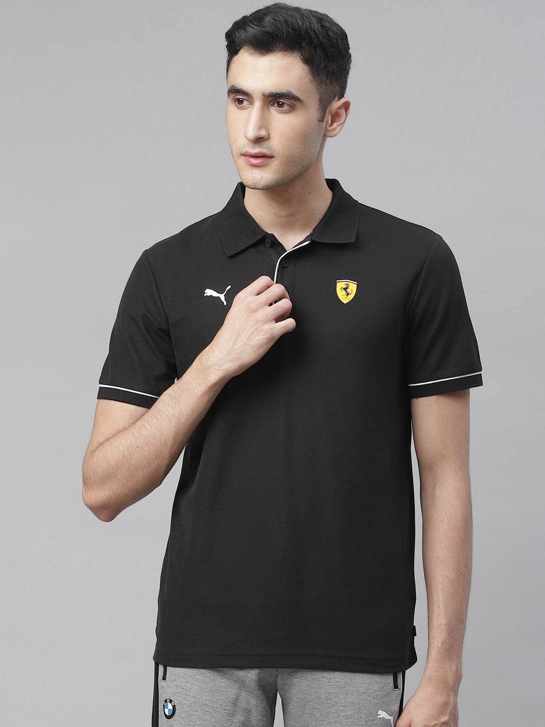 

PUMA Motorsport Men Black Scuderia Ferrari Race Polo Collar Solid Motorsports T-shirt