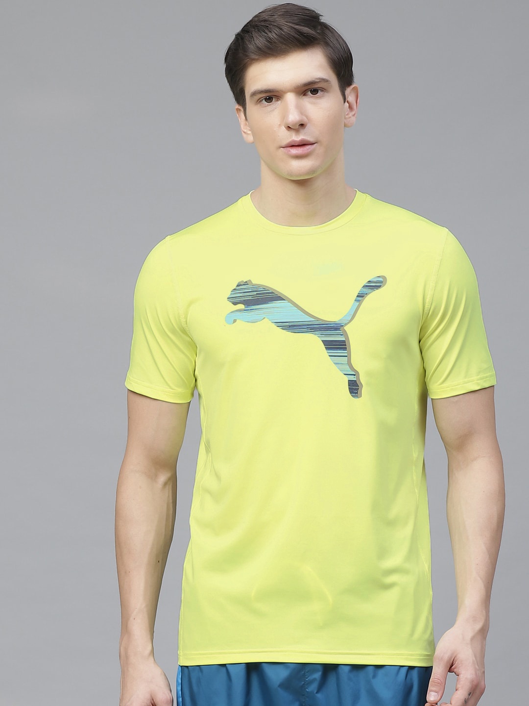 

one8 x PUMA Men Fluorescent Green Virat Kohli Ms Active I Brand Logo Printed T-shirt, Lime green