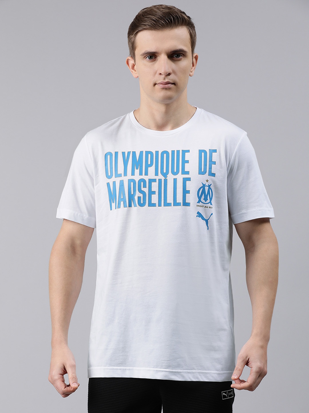 

Puma Men White Printed OM ftblCORE Wording Round Neck Pure Cotton T-shirt