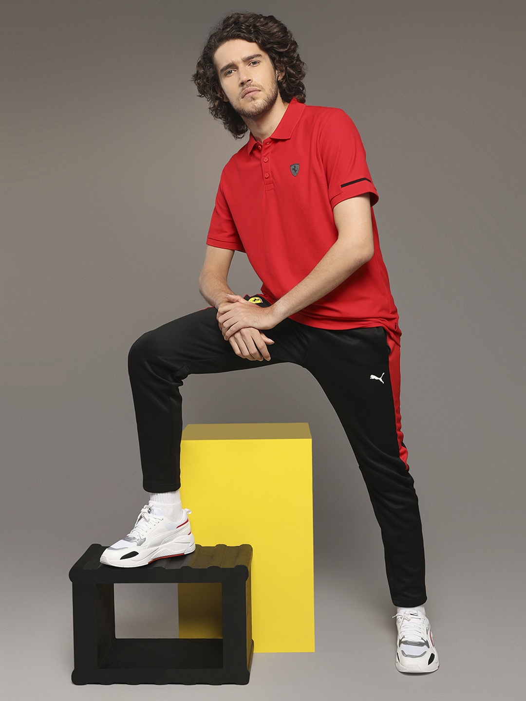 

PUMA Motorsport Men Red Scuderia Ferrari Style Solid Polo Collar Motorsport T-shirt