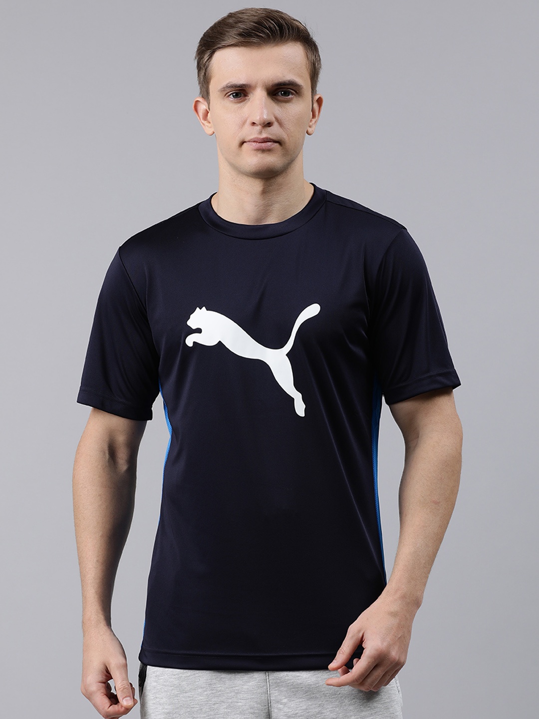 

Puma Men Navy Blue Printed ftblPLAY Logo dryCELL Round Neck T-shirt