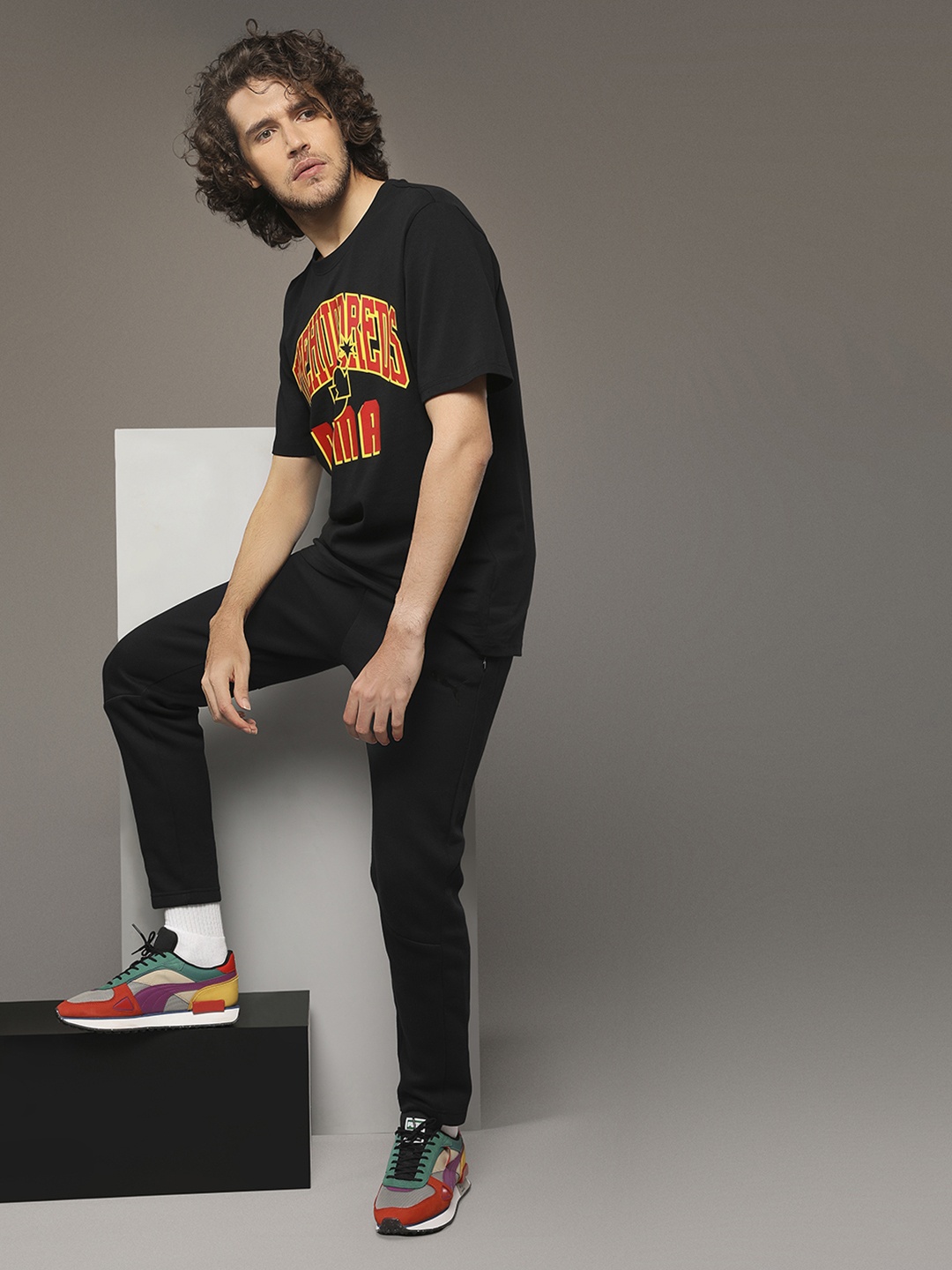 

Puma Men Black & Red The Hundreds Brand Logo Printed T-shirt