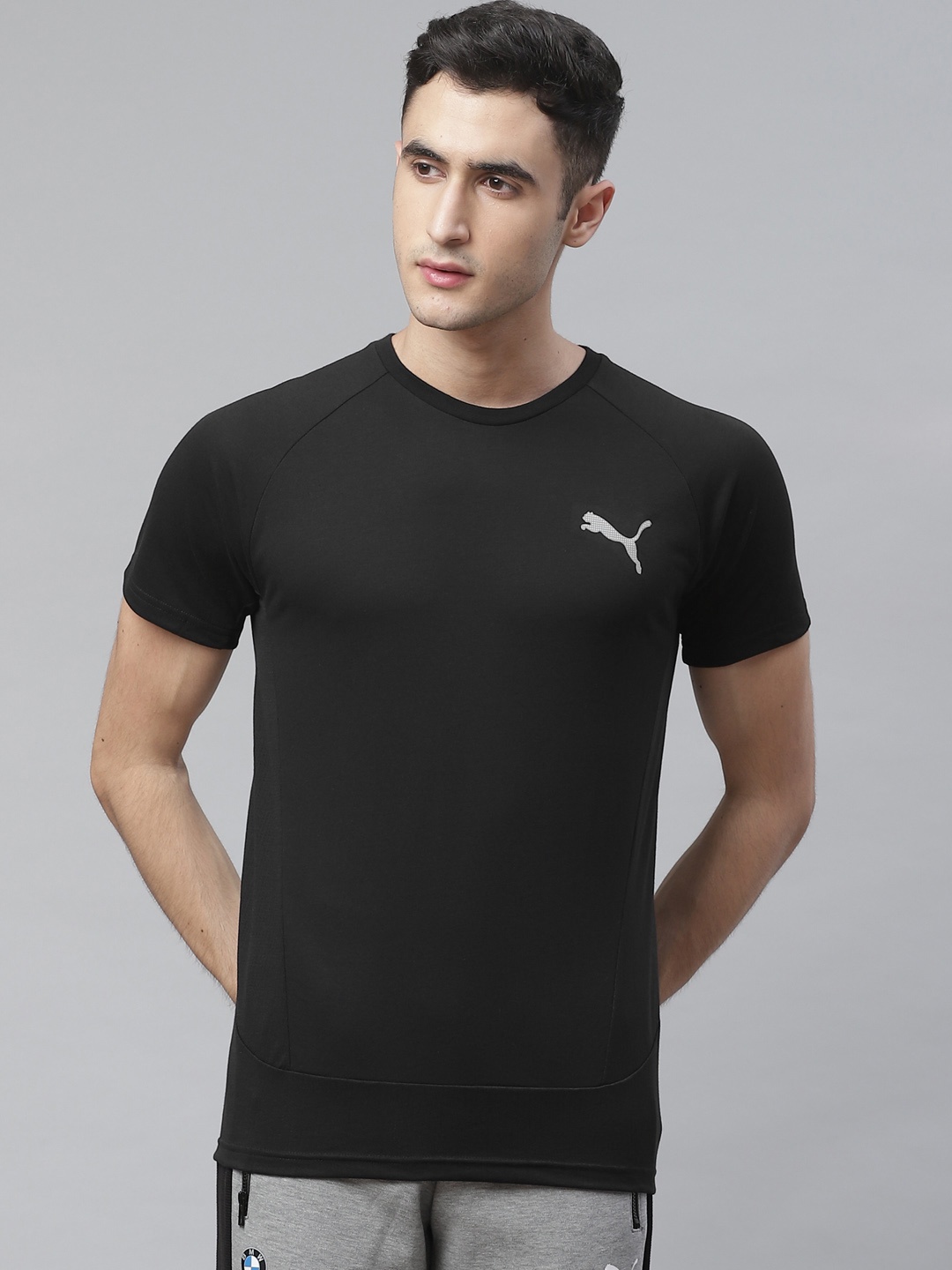 

Puma Men Black Athletic Fit Evostripe Solid Round Neck T-shirt