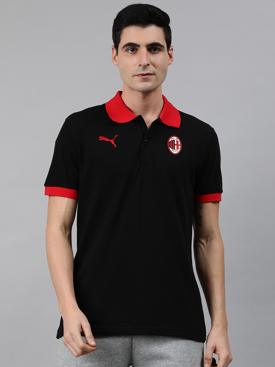 

Puma Men Black Solid AC Milan Badge Polo Collar Football T-shirt