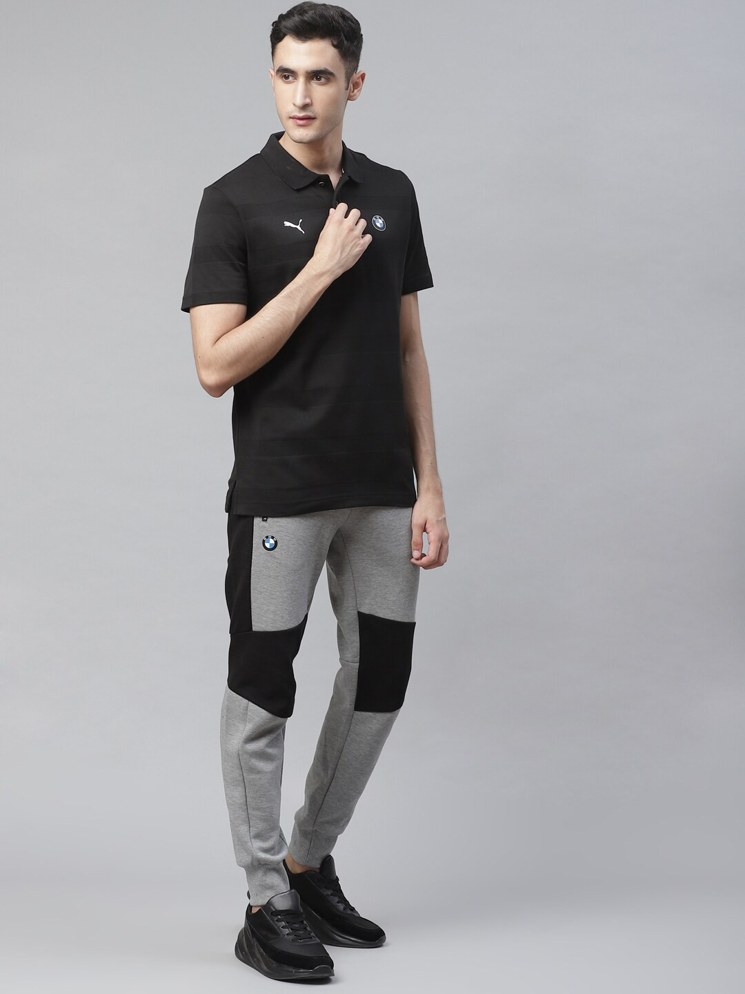 

PUMA Motorsport Men Black BMW Striped Polo Collar Pure Cotton Motorsports T-shirt
